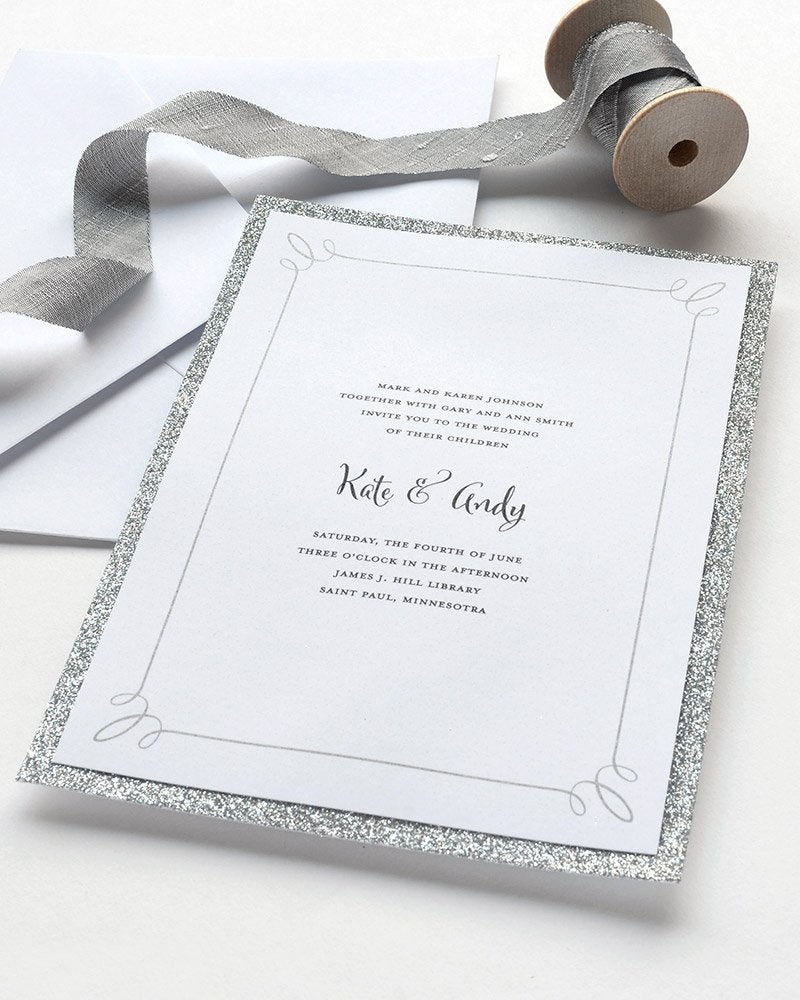 Gartner Studios Silver Glitter Print-At-Home Wedding Invitation Kit, 5â€ x 7â€, 25-Count, Includes Envelopes, 12625 - Image 2